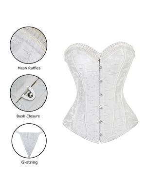 Gothic Vintage Floral Embroidery White Overbust Corset Top