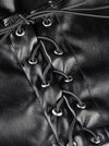 Women's Fashion Sexy Faux Leather Plus Size Open Hip Mini Skirt with Lace-up Leather