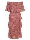 Women's Chiffon Off-Shoulder Ruffles Short Sleeve Polka-dots Layered Dress