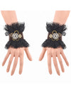Victorian Gothic Black Floral Lace Wristband Bronze Gear Bracelet with Ring