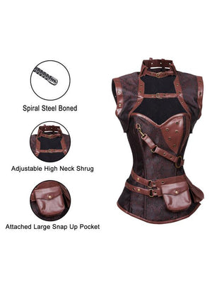 Steel Boned Brocade Dark-Brown Corset with Jacket and Belt