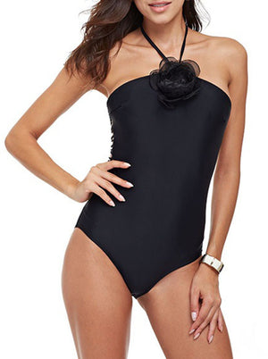 Halter Neck Lace Up Cut Out Backless One Piece Swimsuit