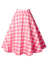 Women's Vintage Casual Plaid A line Flared High Waist Knee Length Tartan Swing Skirt