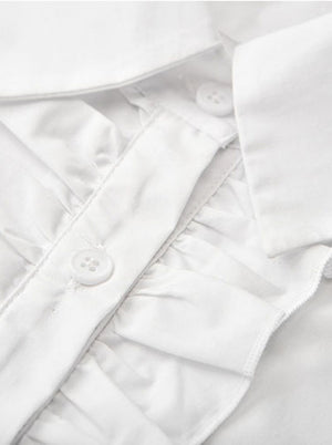 Women Victorian Retro Ruffle Lapel Button Shirt Long Sleeve Lolita Blouse Top