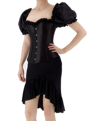 Gothic Boned Puff Sleeves Overbust Corset with Ruffle High Low Fishtail Skirt