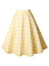 Women's Fashion Vintage High Waist A-Line Plaid Casual Swing Midi Skirt