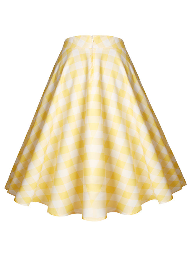 Women's Fashion Vintage High Waist A-Line Plaid Casual Swing Midi Skirt