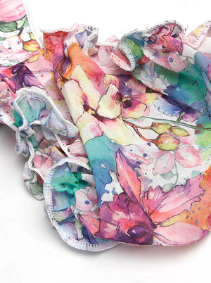Retro Floral Print Ruffled Puff Short Sleeves Body Shaper Overbust Corset