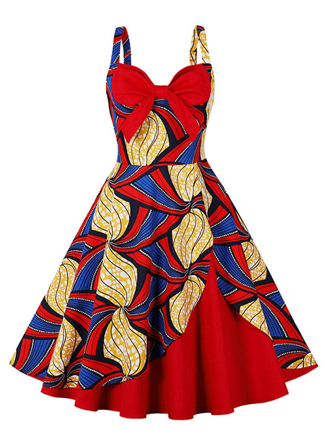 Women's 1950s Retro Sweetheart Bodice Printed Cocktail Swing Party Dress
