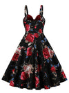 Women 60s Retro Cotton Floral Print Front Split Midi Dress with Inset Layer