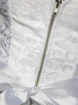 Wedding White Zipper Strapless Plastic Boned Overbust Corset