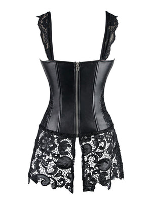 Steampunk Gothic Faux Leather Lace Bustier Corset for Women