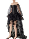 Women Gothic Sleeves Overbust Corset Dress Set with Multilayer High Low Skirt