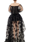 Women Gothic Sleeves Overbust Corset Dress Set with Multilayer High Low Skirt