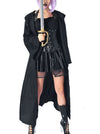 Steampunk PU Underbust Corset Organza Crop Top Leather Mini Skirt with Cloak