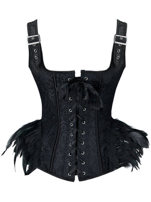 Victorian Jacquard Wide Straps Overbust Corset Top with Feather