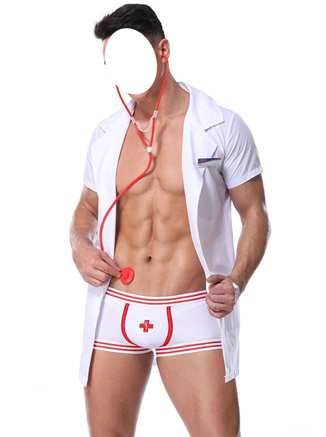 3pcs Men's Sexy Doctor's Overall and Shorts Cosplay Hot Lingerie