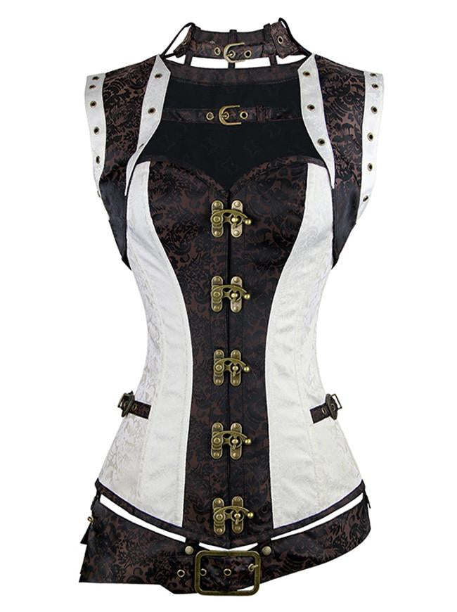 Steampunk Vintage Steel Boned Plus Size Overbust Corset Top with Belt