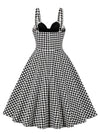 Vintage Houndstooth Sweetheart Shoulder Straps Cotton Party Dress with Bowknot