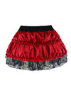 Women's Plus Size Sexy Vintage Retrol Ruffle Satin Floral Lace Lined Tutu Skirt Dancing Petticoat
