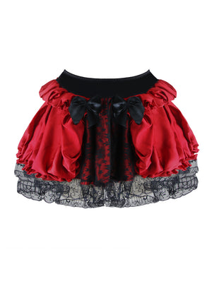 Women's Plus Size Sexy Vintage Retrol Ruffle Satin Floral Lace Lined Tutu Skirt Dancing Petticoat