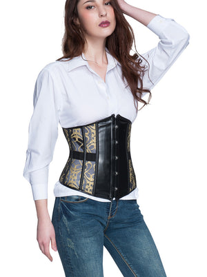 Gothic Leather Underbust Lace Waist Training Cincher Corset for Weight Loss