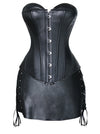 Women's Sexy Faux Leather Boned Overbust Corset and Skirt Set