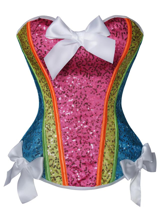 Burlesque Strapless Colorful Sequin Party Corset with Bows Trim