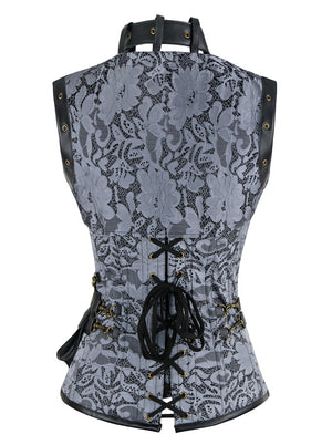Steampunk High Neck Steel Boned Outerwear Corset with Jacket