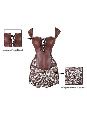Steampunk Shoulder Strap Faux Leather Bustier Corset with Lace Skirt