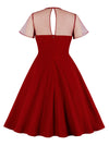 50s Cut Out Patchwork Short Sleeve A-Line Pleated Bridesmaid Dress