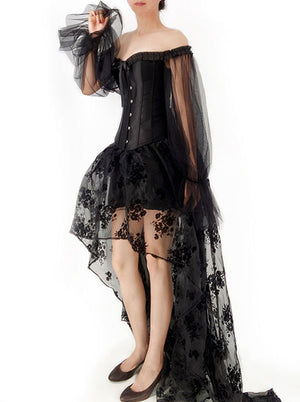 Gothic Off-shoulder Long Sleeves Corset Top with Organza High Low Skirt