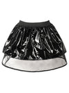 Punk Glossy Patent Faux Leather A-line Mini Skirt with See-through Mesh Liner