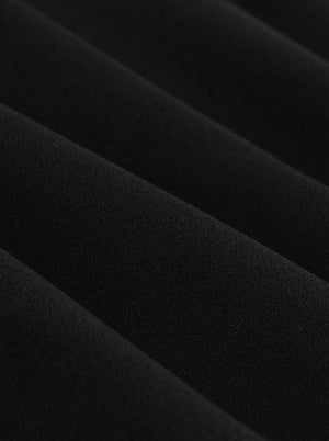 See-through Mesh Splicing Turndown Collar Flare Sleeve Black Swing Dress