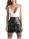 Women's Steampunk Faux Leather High Waist Lace Up Bodycon A-line Mini Skirt