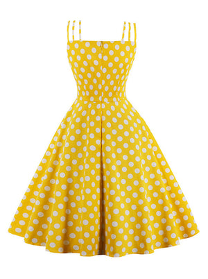 Spaghetti Strap Polka Dot Printed Summer Swing Dress