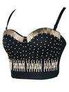 Golden Spaghetti Straps Bustier Crop Top with Tubes and Beads Covered