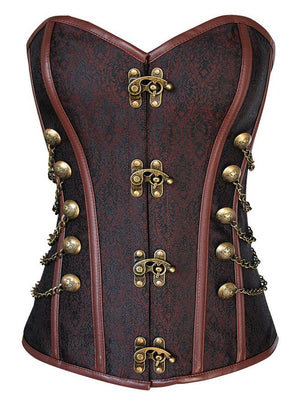 Steampunk Gothic Plus Size Brown Outerwear Corset with Chain Stud