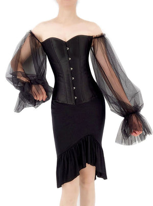 Gothic Off-shoulder Sleeves Overbust Corset with Ruffle High Low Fishtail Skirt