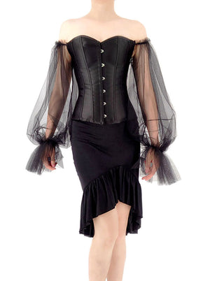 Gothic Off-shoulder Sleeves Overbust Corset with Ruffle High Low Fishtail Skirt