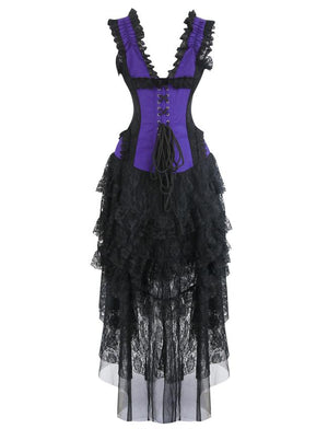 Vintage Burlesque Saloon Girl Corset Dress Halloween Dancer Showgirl Costume Purple