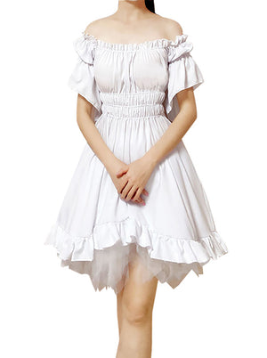 Women's Vintage Off-shoulder Puff Sleeve High Waist High-low Party Dress
