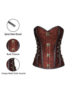 Steampunk Gothic Steel Boned Brocade Overbust Corset with Chains