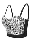 Silver Sequins/Beads B Cup Bustier Bra Music Festival Clubwear Crop Top