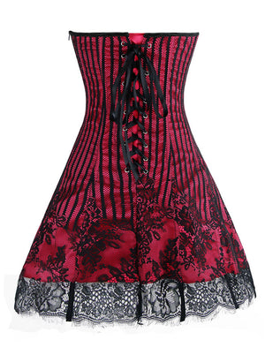 Retro Victorian Stripe Lace Corset Dress Homecoming Dresses
