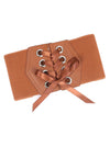 Womens Fashion Leather Lace-up Elastic Brown Wide Waist Corset Belt For Dress