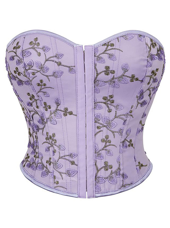 Vintage Overbust Corset Top Women Embroidered Floral Bustier Strapless Corset Crop Top