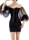 Gothic Off-shoulder Sleeves Bustier Corset with Elastic Tight Mini Skirt Set