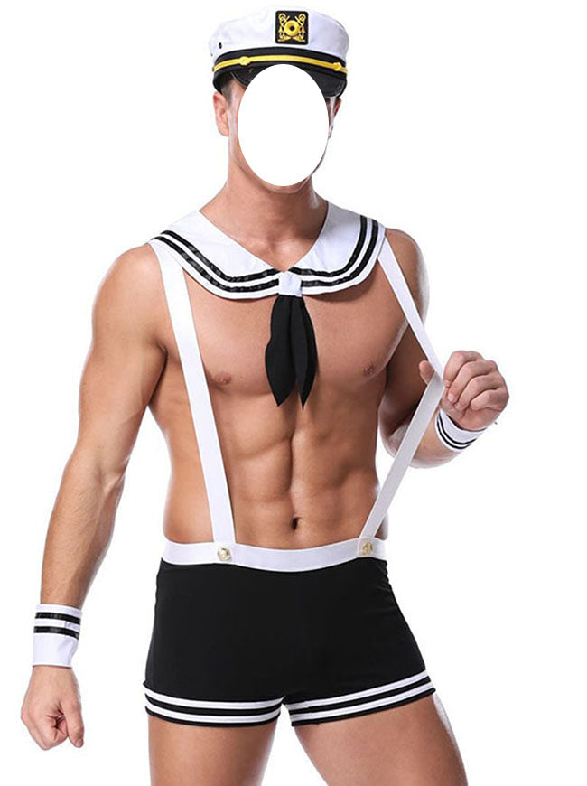 4pcs Men Sexy Marines Navy Captain Cosplay Costume Short Temptation Lingerie