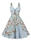 1950s Vintage Sweetheart Bowknot Bodice Floral Print Swing Dress